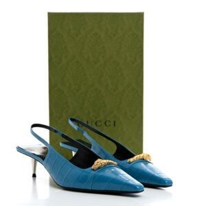Brand new GUCCI 
Calfskin Crocodile Print Square Slingback Pumps size 41
